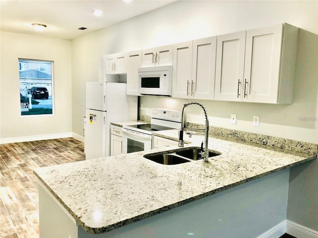 710 Leopard Ct Unit A-B, Kissimmee, FL 34759 - kitchen with white appliances, light stone countertops, light wood-style floors, and a peninsula