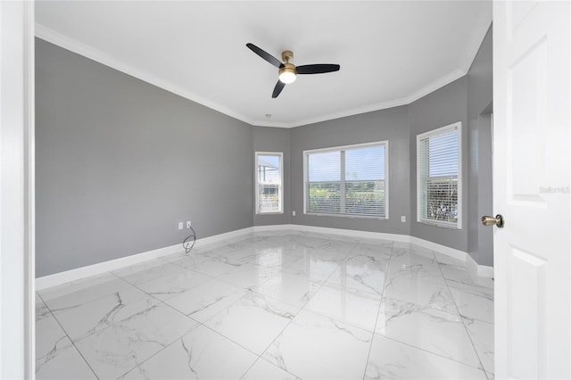 1950 Windward Oaks Ct, Kissimmee, FL 34746 - spare room with a ceiling fan, crown molding, and marble finish floors
