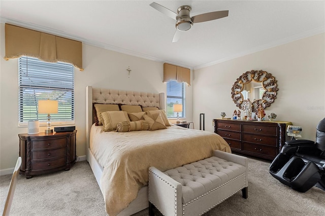1452 Mickelson Ct, Davenport, FL 33896 - bedroom featuring light colored carpet, crown molding, and a ceiling fan