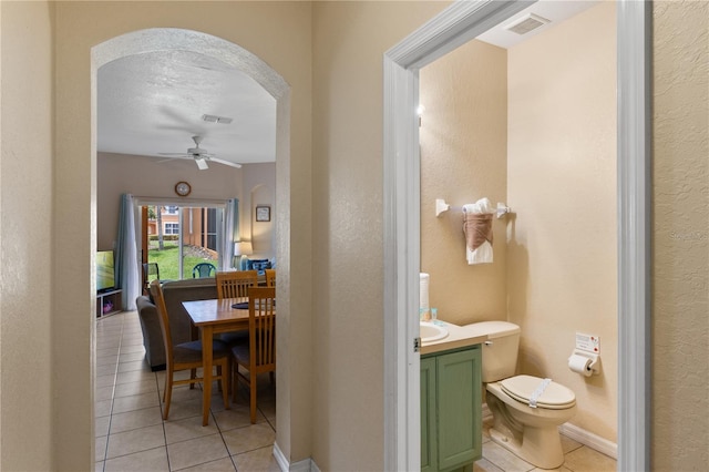 2708 Camaro Dr, Kissimmee, FL 34746 - half bathroom featuring tile patterned flooring, vanity, a ceiling fan, and a textured wall