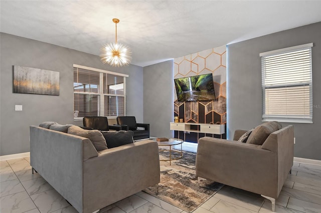 4547 Narrative Ln, Kissimmee, FL 34746 - living area with light marble finish flooring and a chandelier