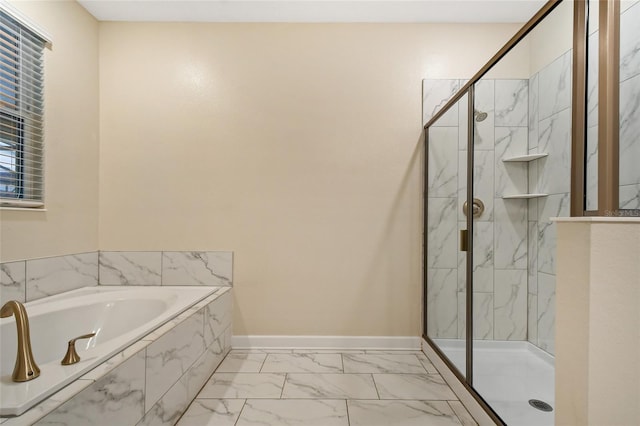 4547 Narrative Ln, Kissimmee, FL 34746 - full bath with a bath, a marble finish shower, and marble look tile flooring