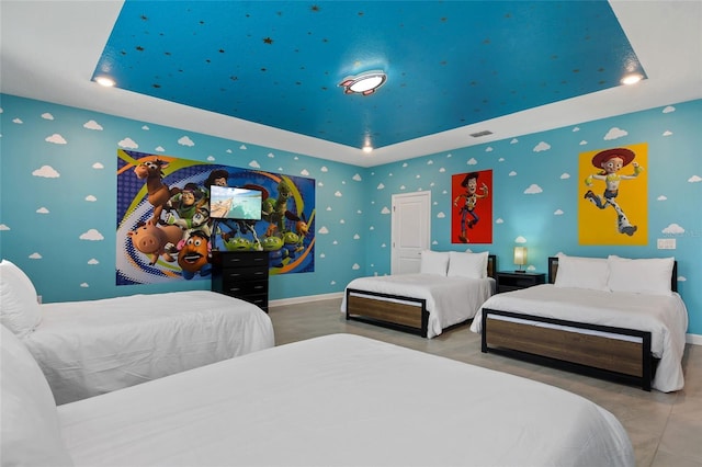 4547 Narrative Ln, Kissimmee, FL 34746 - bedroom with a raised ceiling and wallpapered walls