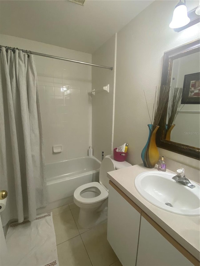 13327 Caspian Ln, Clermont, FL 34711 - bathroom featuring vanity, shower / bathtub combination with curtain, and tile patterned flooring