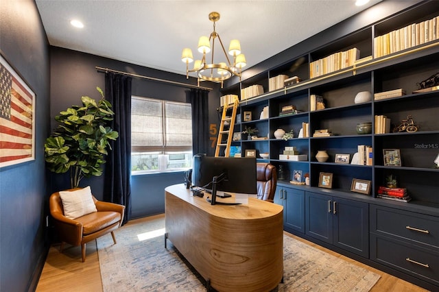 9352 Santorini Dr, Orlando, FL 32827 - office with a chandelier, light wood finished floors, and recessed lighting