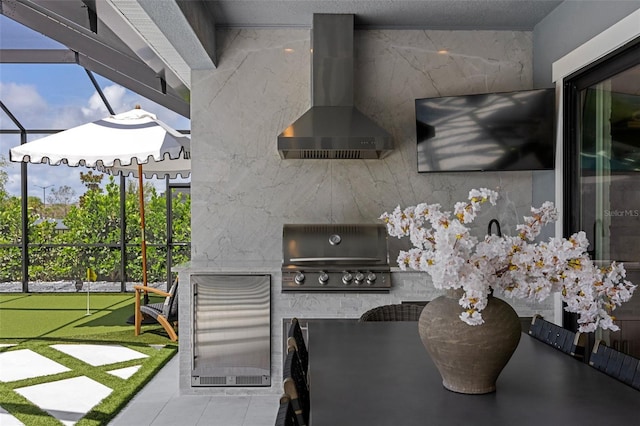 9352 Santorini Dr, Orlando, FL 32827 - view of patio / terrace with exterior kitchen and glass enclosure