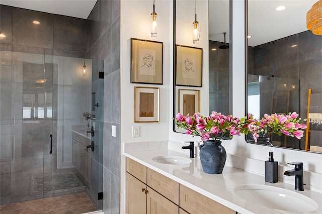 9352 Santorini Dr, Orlando, FL 32827 - full bath featuring a shower stall and double vanity