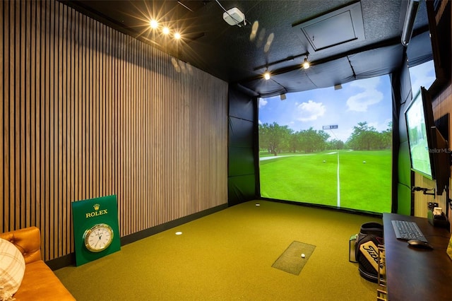 9352 Santorini Dr, Orlando, FL 32827 - playroom featuring golf simulator, carpet floors, and healthy amount of natural light