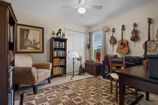 1525 Gants Cir, Kissimmee, FL 34744 - office space featuring ceiling fan, a textured ceiling, and light colored carpet