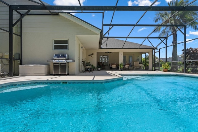 1525 Gants Cir, Kissimmee, FL 34744 - outdoor pool featuring a patio, a lanai, a ceiling fan, and french doors