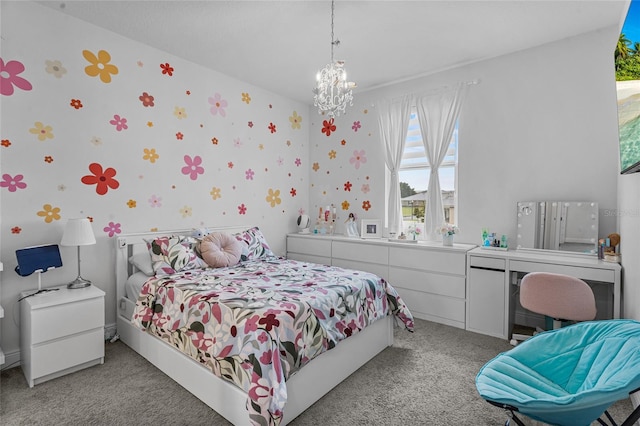 3252 Jackson Bluff Way, Clermont, FL 34711 - bedroom featuring light colored carpet, wallpapered walls, and a chandelier