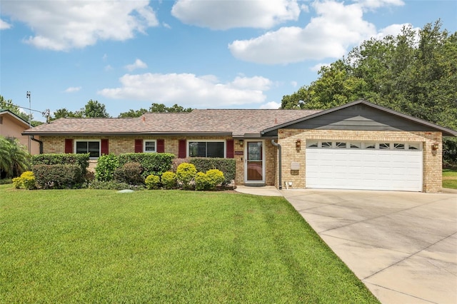 27805 Lois Dr, Tavares, FL 32778 - ranch-style home with brick siding, driveway, an attached garage, and a front lawn