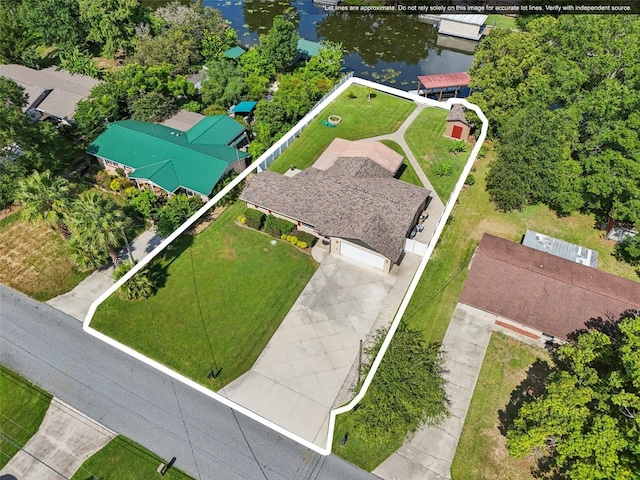 27805 Lois Dr, Tavares, FL 32778 - aerial view of property's location with property boundaries highlighted and a large body of water