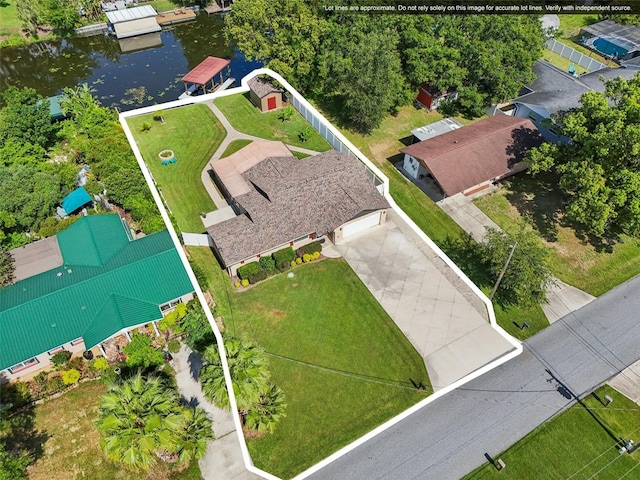 27805 Lois Dr, Tavares, FL 32778 - aerial overview of property's location with property parcel outlined and a nearby body of water