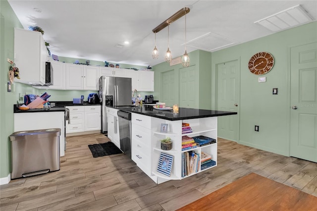 1203 Monterey Dr, Eustis, FL 32726 - kitchen featuring open shelves, stainless steel appliances, white cabinetry, light wood-type flooring, and recessed lighting