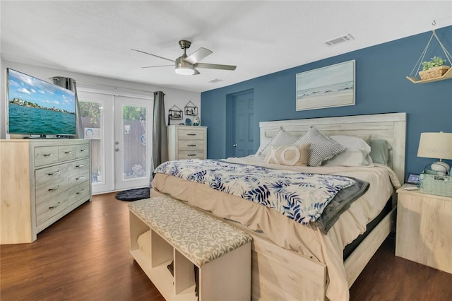1203 Monterey Dr, Eustis, FL 32726 - bedroom with access to exterior, dark wood-style flooring, and a ceiling fan