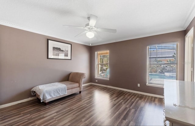 877 Scrub Jay Way, Davenport, FL 33896 - bedroom with dark wood-type flooring, ornamental molding, and ceiling fan