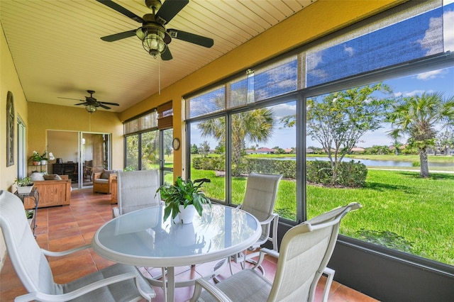 217 Sorrento Rd, Poinciana, FL 34759 - sunroom with a ceiling fan, a water view, and outdoor dining area