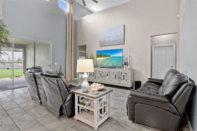 12353 Hammock Hill Dr, Clermont, FL 34711 - living area with a high ceiling and ceiling fan