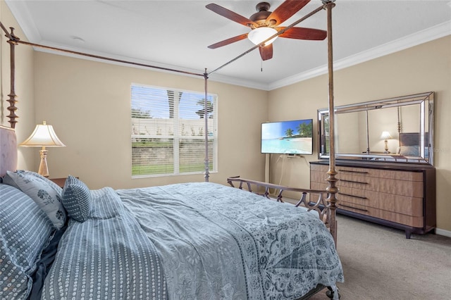 12353 Hammock Hill Dr, Clermont, FL 34711 - bedroom with ornamental molding, light carpet, and a ceiling fan
