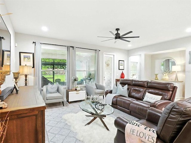 1456 Sourwood Dr, Ocoee, FL 34761 - living area with ceiling fan, recessed lighting, and light wood-style floors
