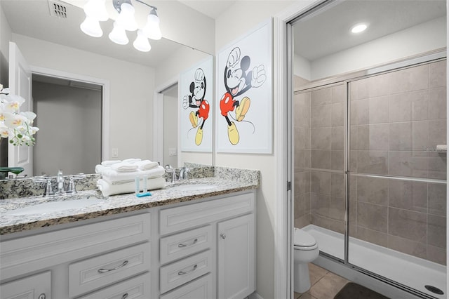 2131 Lelani Cir, Davenport, FL 33897 - full bath featuring double vanity, tile patterned floors, a stall shower, and a chandelier