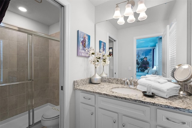 2131 Lelani Cir, Davenport, FL 33897 - bathroom with vanity, a chandelier, and a shower stall