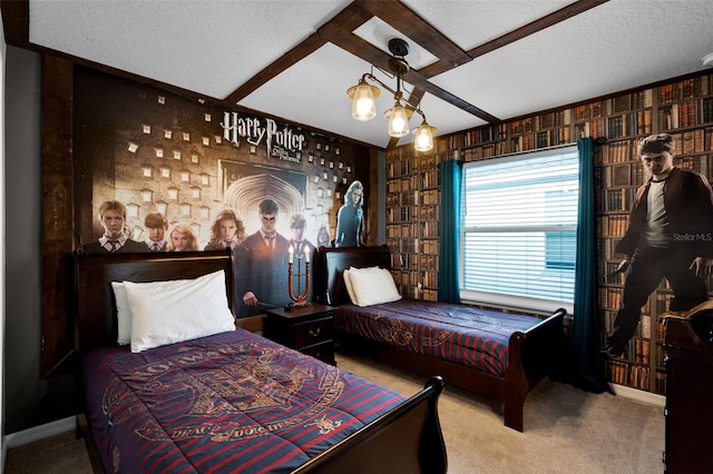 2131 Lelani Cir, Davenport, FL 33897 - bedroom featuring a textured ceiling, carpet floors, and beamed ceiling