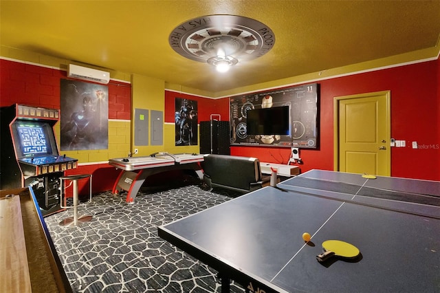 2131 Lelani Cir, Davenport, FL 33897 - rec room featuring a wall mounted AC, electric panel, and carpet