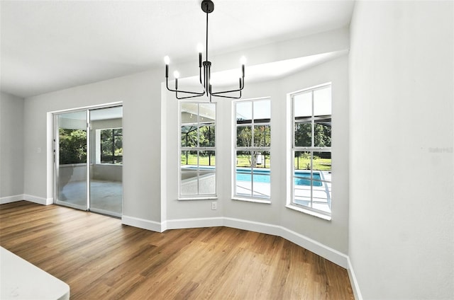 4635 Deer Run Rd, Saint Cloud, FL 34772 - unfurnished dining area with healthy amount of natural light, wood finished floors, and a chandelier