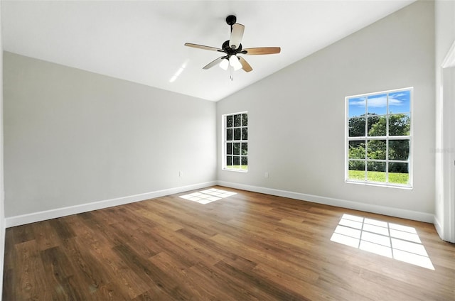 4635 Deer Run Rd, Saint Cloud, FL 34772 - spare room with high vaulted ceiling, wood finished floors, and ceiling fan