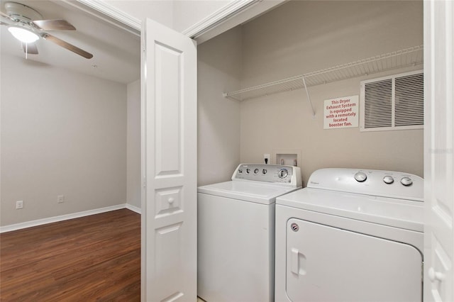 8309 Bella Vida Cir Unit 8309, Davenport, FL 33896 - washroom with washer and dryer, wood finished floors, and ceiling fan
