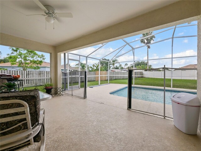 314 Clermont Dr, Kissimmee, FL 34759 - view of pool with a patio, a fenced backyard, ceiling fan, and grilling area