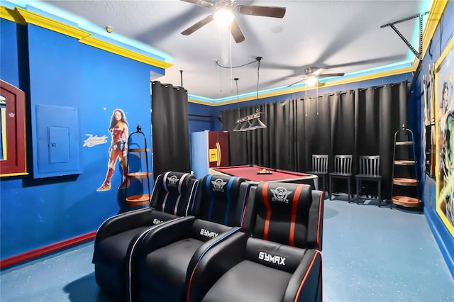 163 Tigerlily Ct, Davenport, FL 33837 - home theater featuring electric panel and ceiling fan