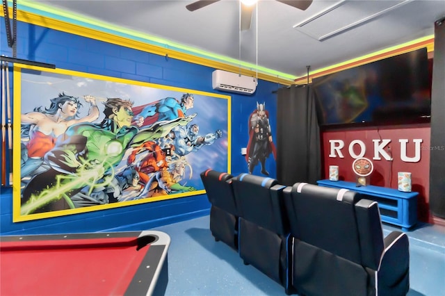 163 Tigerlily Ct, Davenport, FL 33837 - home theater featuring an AC wall unit, pool table, and ceiling fan