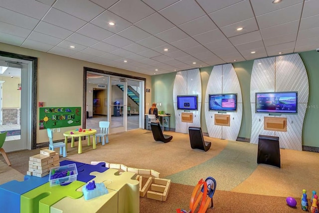 7403 Marker Ave, Kissimmee, FL 34747 - playroom featuring carpet, a drop ceiling, and recessed lighting