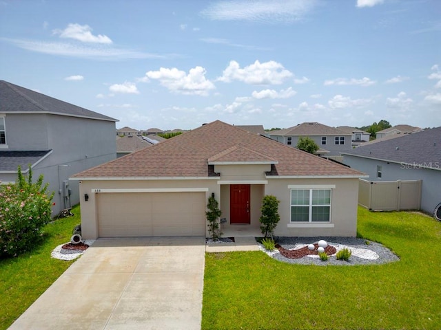 588 Meadow Bend Dr, Davenport, FL 33837 - view of front of property with a shingled roof, a garage, stucco siding, concrete driveway, and a residential view