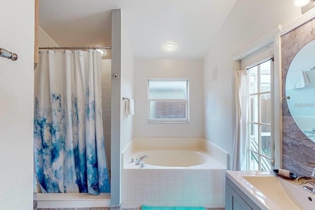 120 Bloomingdale Dr, Davenport, FL 33897 - bathroom featuring vanity, a garden tub, and a shower with shower curtain