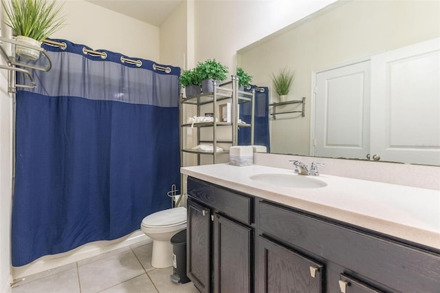 9878 Aurea Moss Ln, Orlando, FL 32832 - bathroom with tile patterned floors, vanity, and shower / bath combination with curtain
