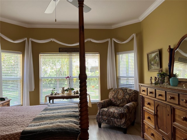 99 Auburn Dr, Kissimmee, FL 34759 - bedroom featuring light wood finished floors, ornamental molding, and ceiling fan