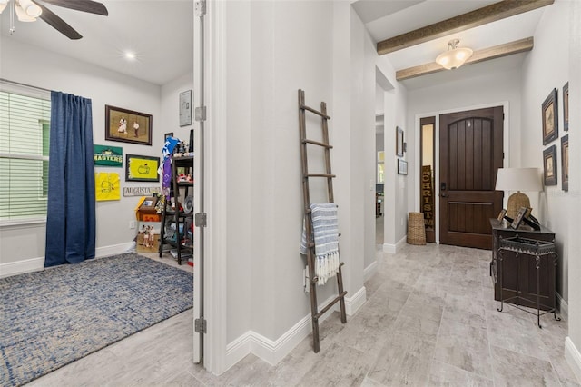 14728 Scott Key Dr, Winter Garden, FL 34787 - entrance foyer with a ceiling fan, beam ceiling, and recessed lighting
