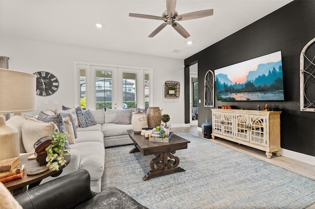 14728 Scott Key Dr, Winter Garden, FL 34787 - living room with ceiling fan, recessed lighting, wood finished floors, and french doors