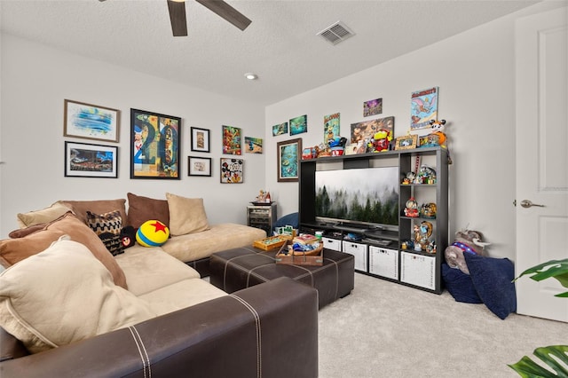 14728 Scott Key Dr, Winter Garden, FL 34787 - living room featuring ceiling fan, carpet floors, a textured ceiling, and recessed lighting