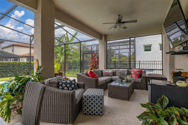 14728 Scott Key Dr, Winter Garden, FL 34787 - sunroom with ceiling fan and outdoor lounge area