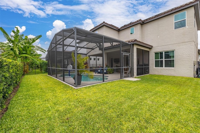 14728 Scott Key Dr, Winter Garden, FL 34787 - rear view of property with stucco siding, a fenced backyard, a lanai, and a tiled roof