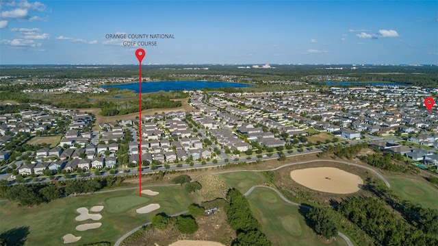 14728 Scott Key Dr, Winter Garden, FL 34787 - aerial view of property and surrounding area featuring a large body of water, nearby suburban area, and a golf course
