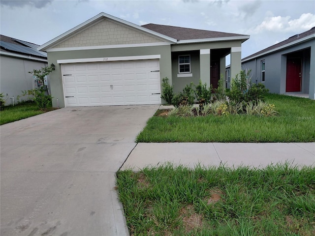 2132 Desert Rose Dr, Davenport, FL 33837 - ranch-style house with stucco siding, concrete driveway, and an attached garage