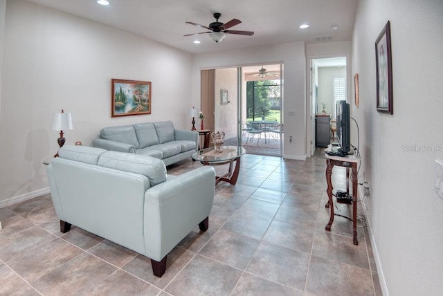 3432 Fallbrook Dr, Poinciana, FL 34759 - living area featuring ceiling fan, recessed lighting, and light tile patterned flooring