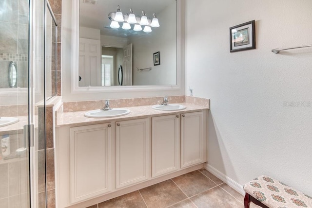 3432 Fallbrook Dr, Poinciana, FL 34759 - full bath featuring double vanity, tile patterned flooring, and a stall shower