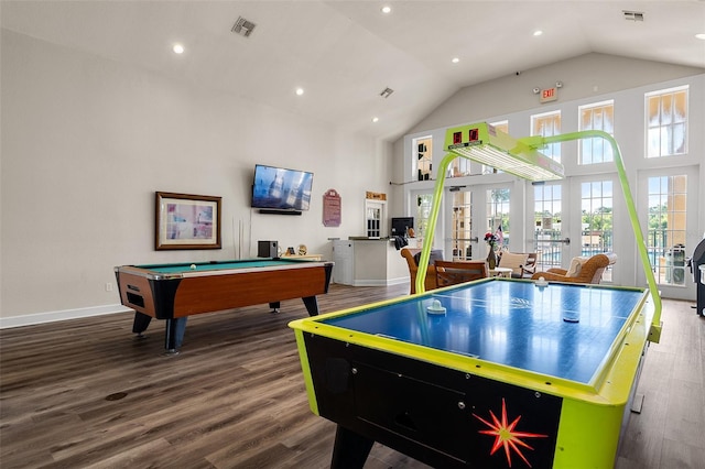 2602 Lodi Cir Unit 107, Kissimmee, FL 34746 - recreation room featuring billiards, high vaulted ceiling, wood finished floors, and recessed lighting